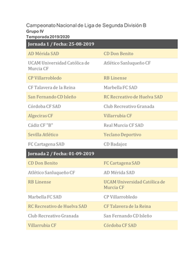 Campeonato Nacional De Liga De Segunda División B Grupo IV Temporada 2019/2020 Jornada 1 / Fecha: 25-08-2019