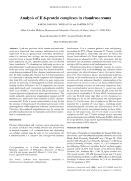 Analysis of IL6‑Protein Complexes in Chondrosarcoma