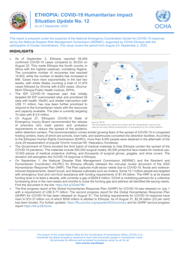 ETHIOPIA: COVID-19 Humanitarian Impact Situation Update No. 12 As of 2 September 2020