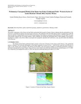 Preliminary Conceptual Model of the Domo San Pedro Geothermal Field - Western Sector of Trans-Mexican Volcanic Belt, Nayarit, Mexico