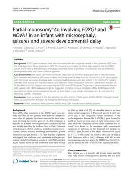 Partial Monosomy14q Involving FOXG1 and NOVA1 in an Infant with Microcephaly, Seizures and Severe Developmental Delay H