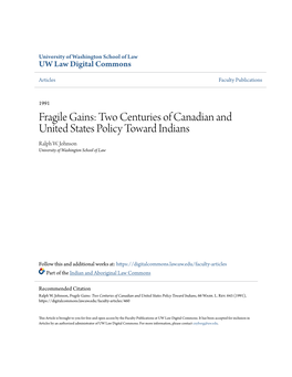 Fragile Gains: Two Centuries of Canadian and United States Policy Toward Indians Ralph W