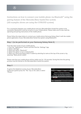 Instructions on How to Connect Your Mobile Phone Via Bluetooth® Using the Pairing Feature of the Mercedes-Benz Hands-Free System