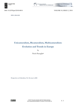 Unicameralism, Bicameralism, Multicameralism: Evolution and Trends in Europe by Paolo Passaglia