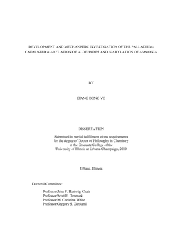 Development and Mechanistic Investigation of the Palladium- Catalyzed Α-Arylation of Aldehydes and N-Arylation of Ammonia by Gi