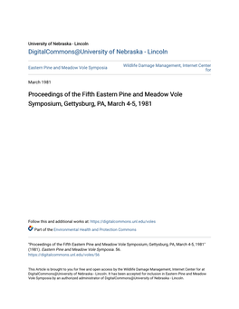 Proceedings of the Fifth Eastern Pine and Meadow Vole Symposium, Gettysburg, PA, March 4-5, 1981