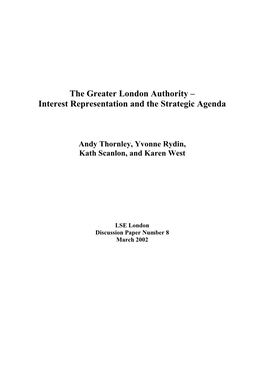 The Greater London Authority – Interest Representation and the Strategic Agenda