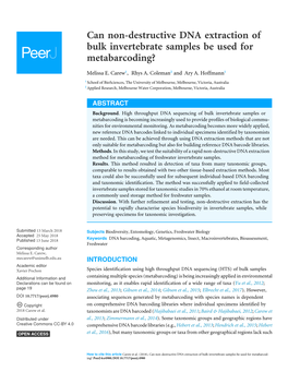 Can Non-Destructive DNA Extraction of Bulk Invertebrate Samples Be Used for Metabarcoding?