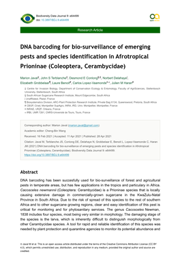 DNA Barcoding for Bio-Surveillance of Emerging Pests and Species Identification in Afrotropical Prioninae (Coleoptera, Cerambycidae)