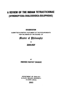 A REVIEW of the INDIAN TETRASTICHINAE (Hyhenopterarchalcidoideareulophidae)