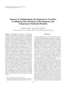 Impacts of Adelphophagic Development on Variation in Offspring Size, Duration of Development, and Temperature-Mediated Plasticity