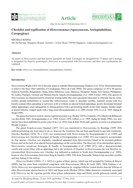 Checklist and Typification of Heterostemma (Apocynaceae, Asclepiadoideae, Ceropegieae)