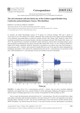 The Advertisement Call and Clutch Size of the Golden-Capped Boulder-Frog Cophixalus Pakayakulangun (Anura: Microhylidae)