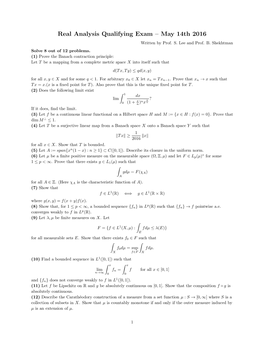 Real Analysis Qualifying Exam – May 14Th 2016 Written by Prof