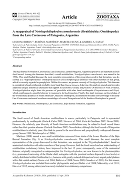 (Ornithischia: Ornithopoda) from the Late Cretaceous of Patagonia, Argentina