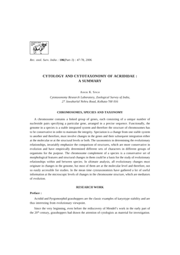 Cytology and Cytotaxonomy of Acrididae : a Summary