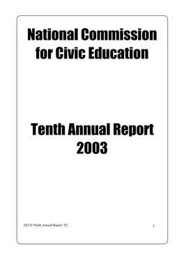 National Commission for Civic Education Tenth Annual Report 2003