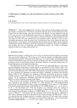 J. Hermann's Studies on Salt Production in the Urals in Late 18Th