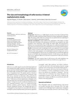 The Size and Morphology of Sella Turcica: a Lateral Cephalometric Study Tejavathi Nagaraj1, R