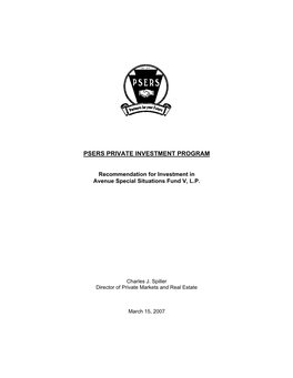 Recommendation for Investment in Avenue Special Situations Fund V, LP