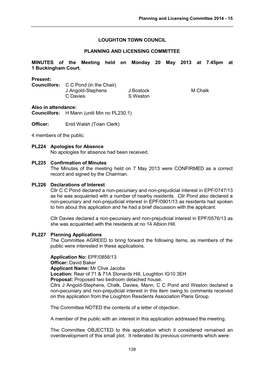 Planning and Licensing Committee 2014 - 15