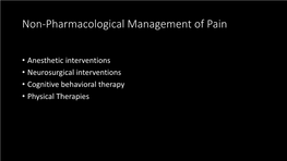 Non-Pharmacological Management of Pain