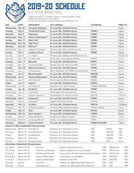 2019-20 Schedule