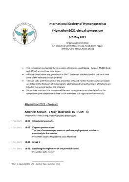 International Society of Hymenopterists #Hymathon2021 Virtual Symposium