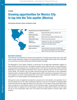 Growing Opportunities for Mexico City to Tap Into the Tula Aquifer (Mexico)