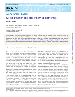 Oskar Fischer and the Study of Dementia