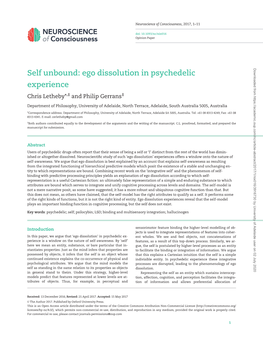 Ego Dissolution in Psychedelic Experience Chris Letheby*,‡ and Philip Gerrans‡