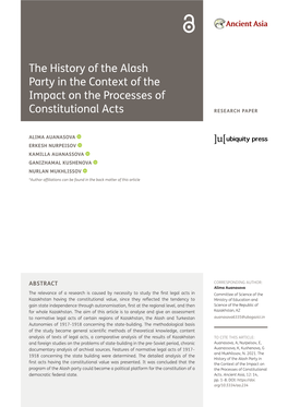 The History of the Alash Party in the Context of the Impact on the Processes Of