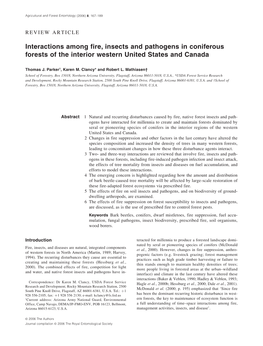 Interactions Among Fire, Insects and Pathogens in Coniferous Forests of the Interior Western United States and Canada