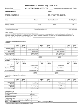 4-H Sanctioned Rodeo Entry Form