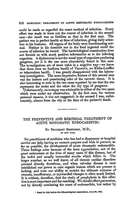 The Preventive and Remedial Treatment of Acute Rheumatic Endocarditis.*