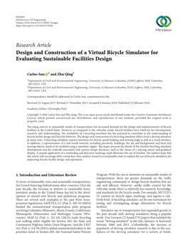 Research Article Design and Construction of a Virtual Bicycle Simulator for Evaluating Sustainable Facilities Design