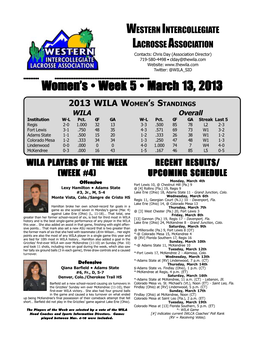 Women's • Week 5 • March 13, 2013
