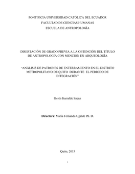 Pontificia Universidad Católica Del Ecuador Facultad De Ciencias Humanas Escuela De Antropología