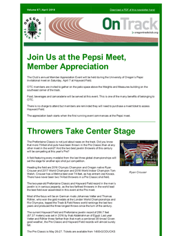 Join Us at the Pepsi Meet, Member Appreciation Throwers Take