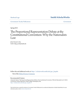 The Proportional Representation Debate at the Constitutional Convention: Why the Nationalists Lost