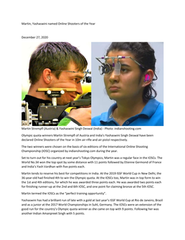 Martin, Yashaswini Named Online Shooters of the Year December 27, 2020 Martin Strempfl (Austria) & Yashaswini Singh Deswal (