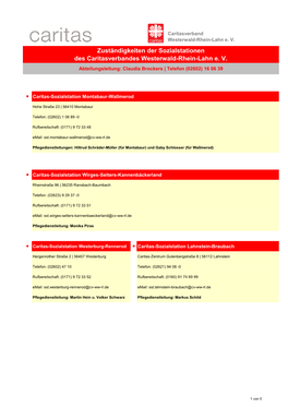 Zuständigkeiten Der Sozialstationen Des Caritasverbandes Westerwald-Rhein-Lahn E