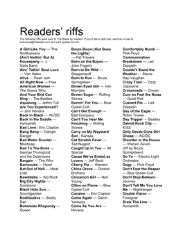 Readers' Riffs