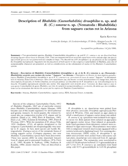 Description of Rhabditis (Caenorhabditis) Drosophilae N. Sp. and R. (C.) Sonorae N. Sp. (Nematoda : Rhabditida) from Saguaro