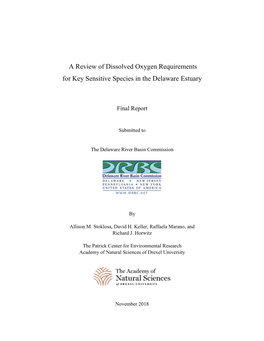 A Review of Dissolved Oxygen Requirements for Key Sensitive Species in the Delaware Estuary