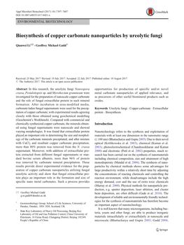 Biosynthesis of Copper Carbonate Nanoparticles by Ureolytic Fungi