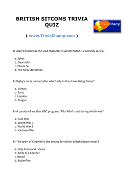 British Sitcoms Trivia Quiz