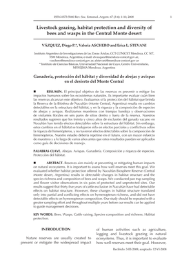 Livestock Grazing, Habitat Protection and Diversity of Bees and Wasps in the Central Monte Desert