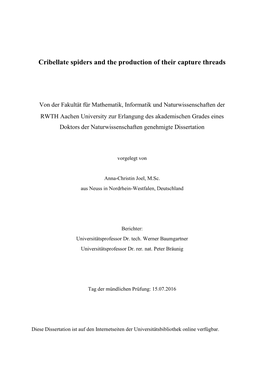 Cribellate Spiders and the Production of Their Capture Threads