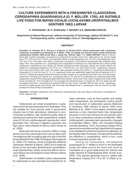 Culture Experiments with a Freshwater Cladoceran, Ceriodaphnia Quadrangula (O